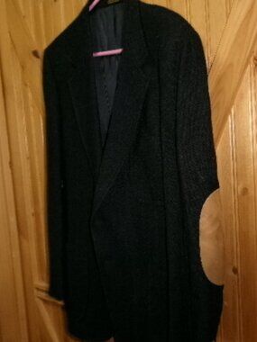 Vtg Mens charcoal tweed wool 2 button elbow patch sport jacket Mint 3 pocket Mod